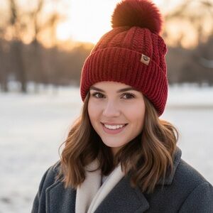 Dark Red Knit Hat Size Medium‎